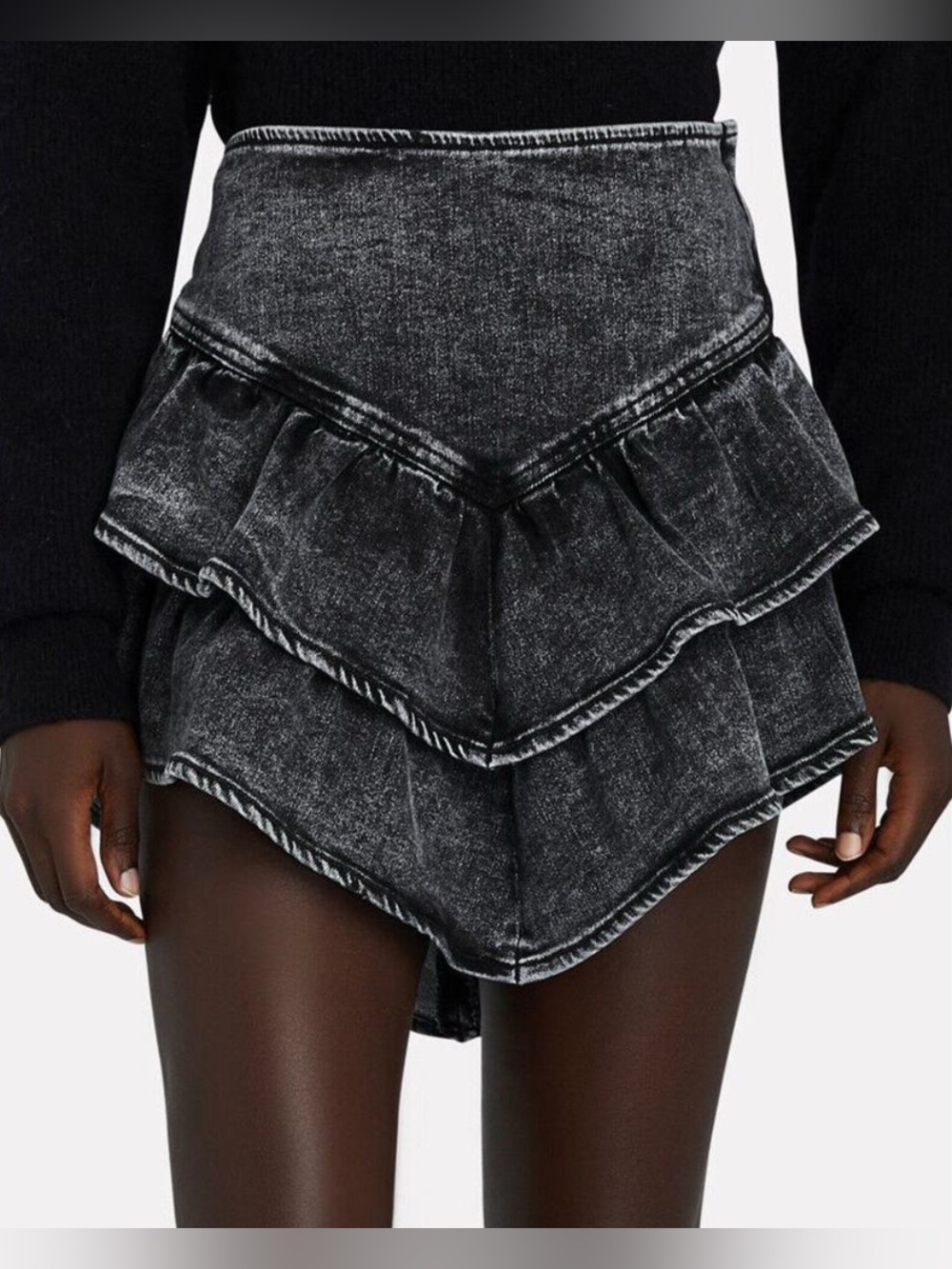 Mother the Ruffle Mini skirt in Washed Black Denim